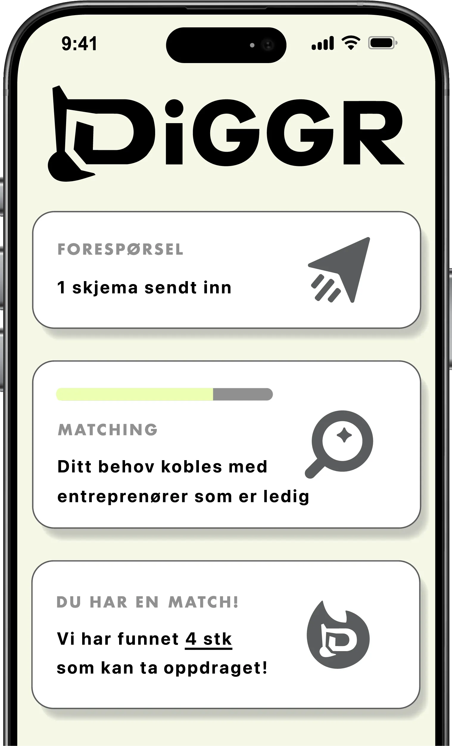 Diggr forespørsel vist på mobil